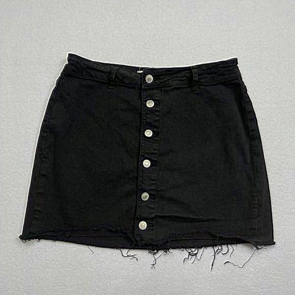 Pacsun Black Button Down Distressed Denim Skirt Size 28